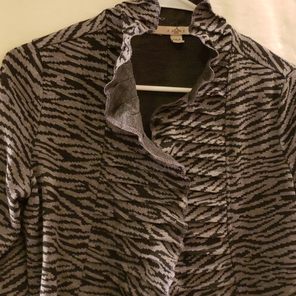 Ruffled animal print long hi low cardigan